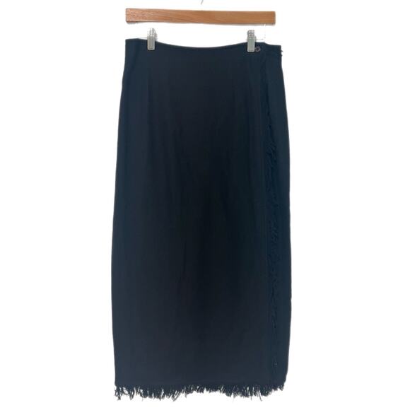Austin Clothing Co. Dresses & Skirts - Austin Clothing Co Women Black Wool Blend Midi Wrap Skirt Fringe Size M OldMoney